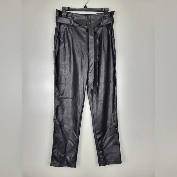 NWT Lucy Paris Faux Leather Paperbag-Waist Pants in Black - Picture 2 of 13